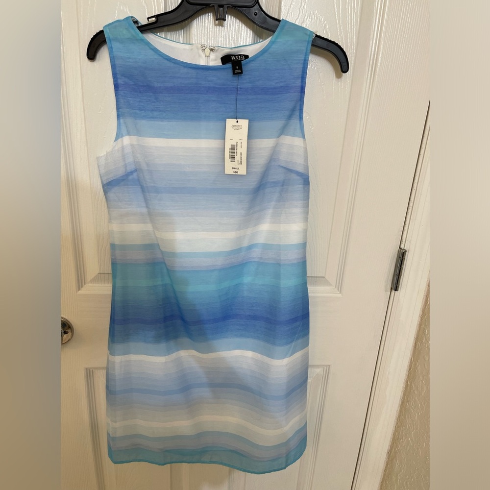 A.N.A., sleeveless, blue & white dress